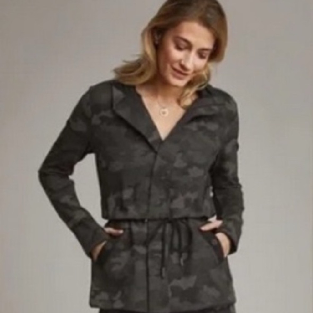 CAbi Black Camo Jacket with Drawstring Waist